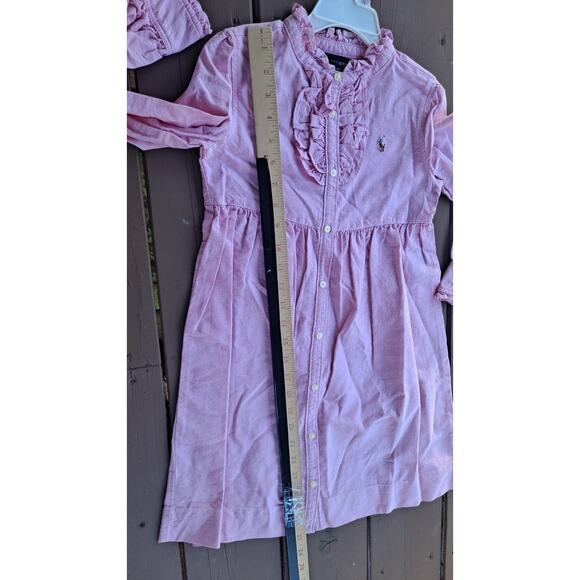 Ralph Lauren Girls Shirt Dress Size 6 Pink Pinstripe Collar Ruffles - Picture 4 of 5